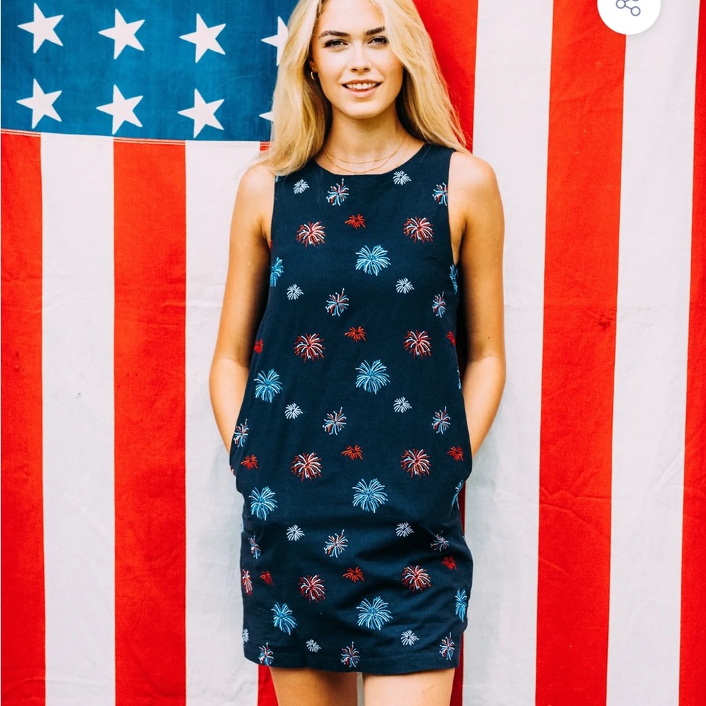 Kiel James Patrick Navy Sleeveless Firework Print Dress